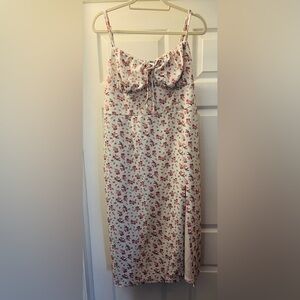 SHEIN Floral Midi Dress in Cream and Red